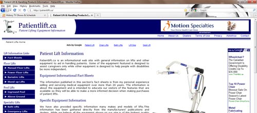 Patientlift.ca Webpage