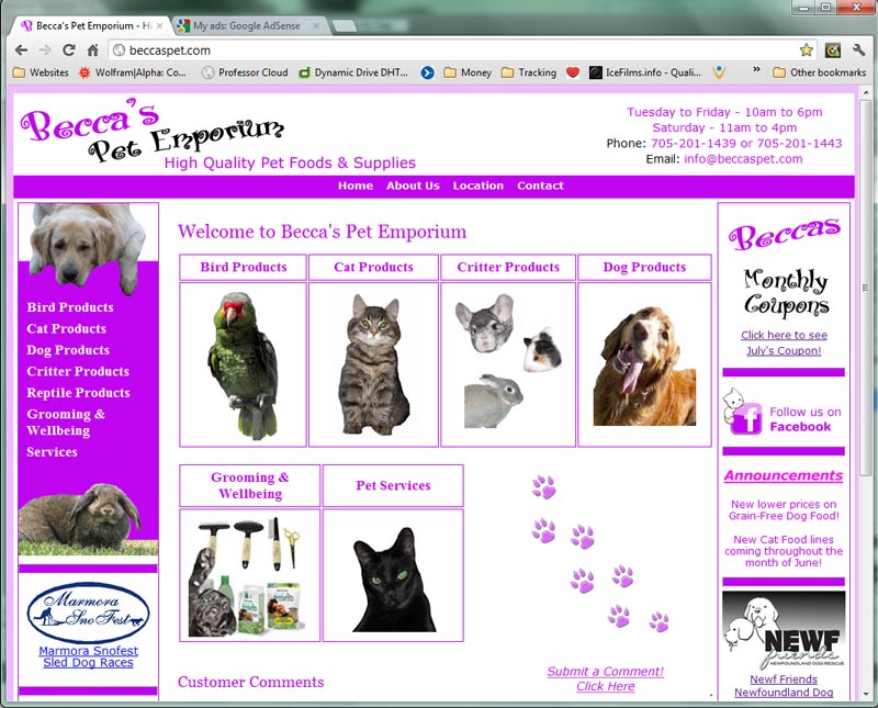 Beccas Pet Emporium Webpage