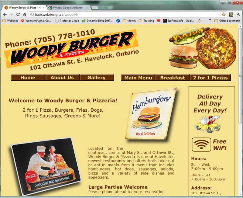 Woody Burger & Pizzeria Webpage